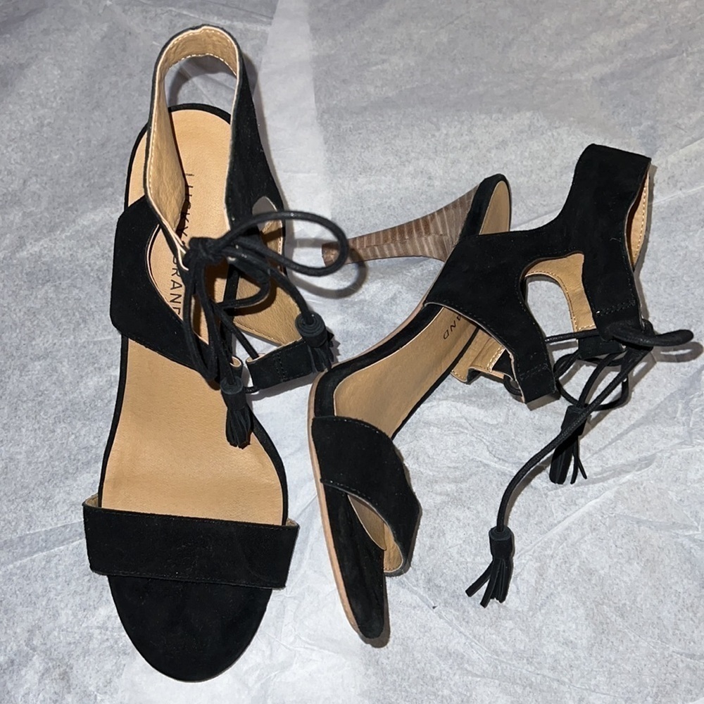 Lucky Brand black suede lace closing heels‎ Sz 10